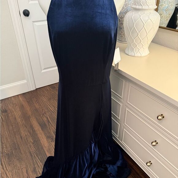 NWT Betsy & Adam Tiered Ruffle High-Low Velvet Gown - Picture 6 of 10